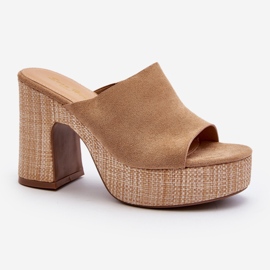 Chinelos femininos de salto alto, marrom, Siobhan bege 1