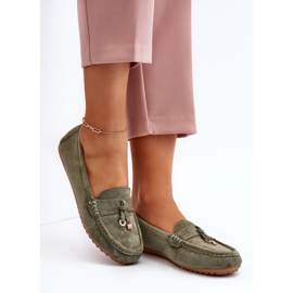 Mocassins clássicos de camurça feminino verde Ontala 1