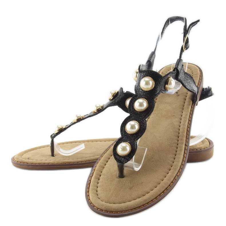 Chinelos com pérolas grandes LL-75 Preto 2 Chinelos com pérolas grandes LL-75 Preto 2