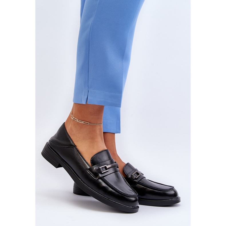 Vinceza Mocassins de couro feminino preto Nurea 2