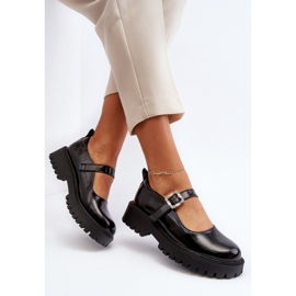 Sapatos femininos de couro envernizado com fivela decorativa, preto Lindnessa 1