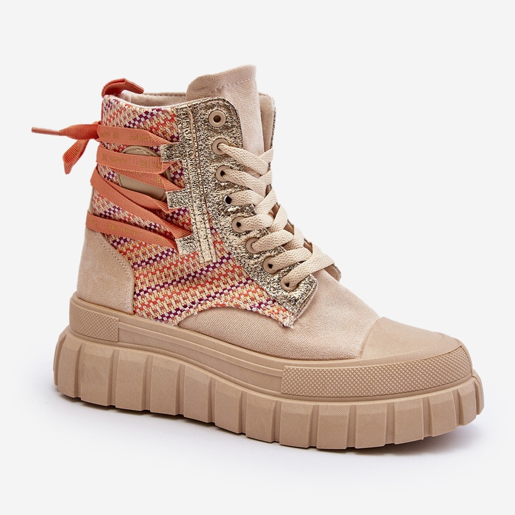 Tênis alto feminino bege em plataforma enorme Kernia 2