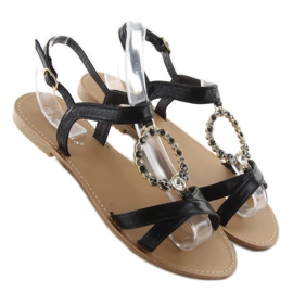 Sandálias com pedras pretas decorativas preto 1