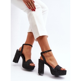 Sandálias jeans com salto alto Preto Acrana 2