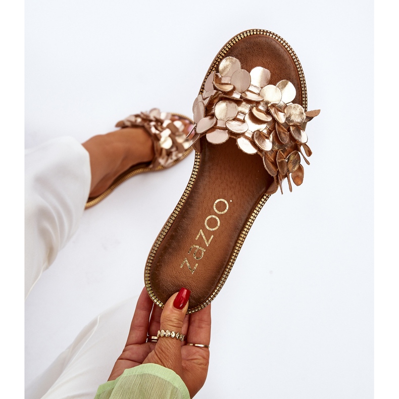 Zazoo 40381 Sandálias rasas femininas de couro, douradas dourado 1