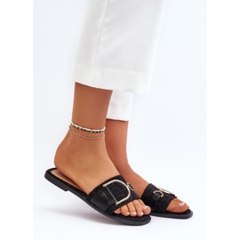 Chinelos femininos brilhantes com tops pretos decorados 2