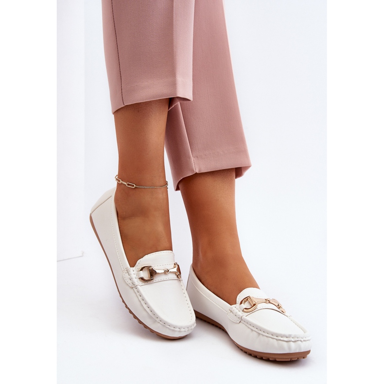 Mocassins clássicos femininos de couro ecológico branco Demese 2