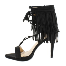 Sandália de salto alto com franjas 8125 Preto 1