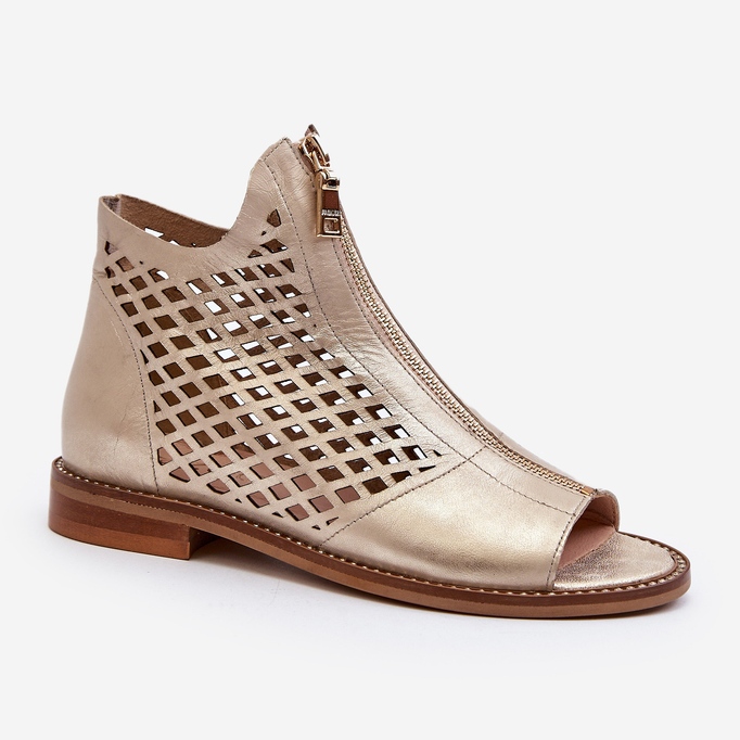 Zazoo 977/L Sandálias perfuradas de couro com zíper, douradas dourado 2