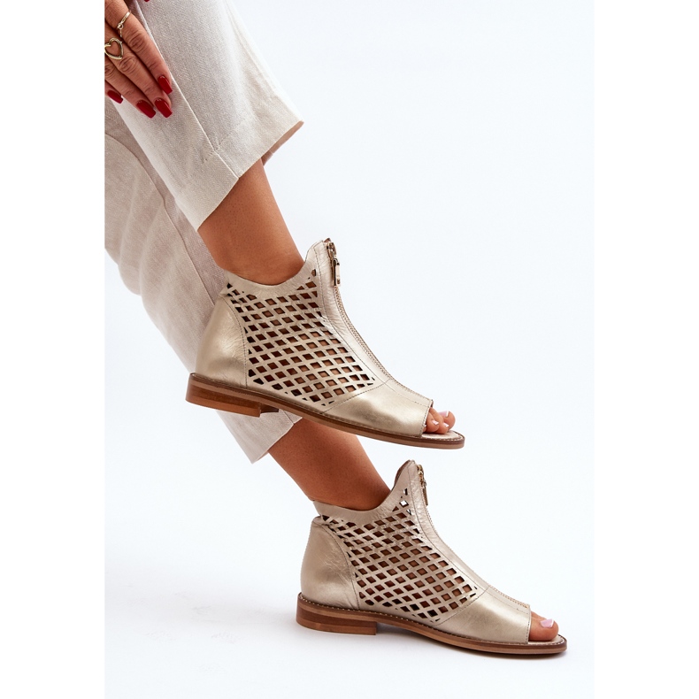 Zazoo 977/L Sandálias perfuradas de couro com zíper, douradas dourado 1