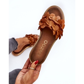 Zazoo 40381 chinelos femininos de couro com salto plano marrom 1