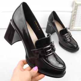 Sapatos femininos de couro envernizado de salto alto, pretos, Vinceza 63509 1