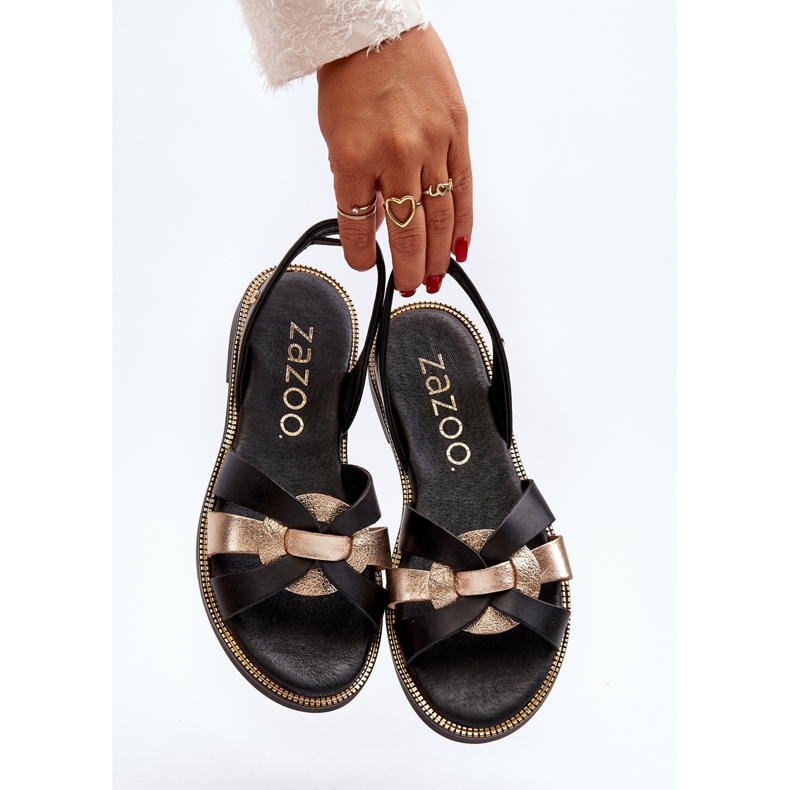 Zazoo 40382 Sandálias femininas de couro preto 2