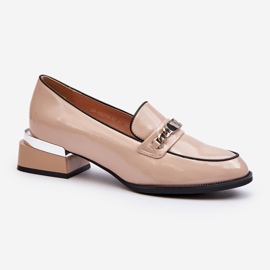 Vinceza Sapatos femininos envernizados de salto baixo bege Albreide 1