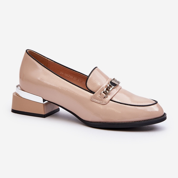 Vinceza Sapatos femininos envernizados de salto baixo bege Albreide 1