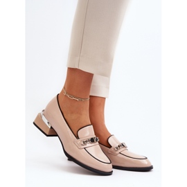 Vinceza Sapatos femininos envernizados de salto baixo bege Albreide 2
