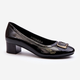 Vinceza Sapatos de couro envernizado em bloco com decoração, Black Enollia preto 1