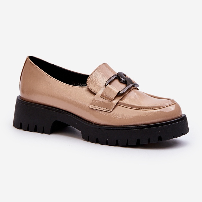 Vinceza Mocassins femininos de couro envernizado Bege Santtes 1