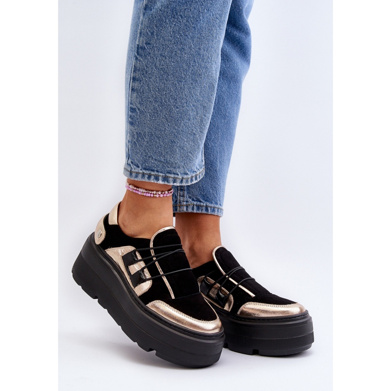 Zazoo 1833 tênis feminino de couro com sola enorme, preto 2