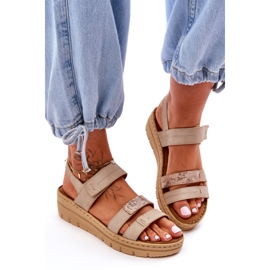 Vinceza Sandálias femininas de couro com velcro, bege 2