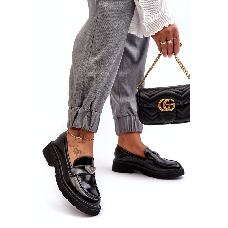 Mocassins femininos de salto plano, pretos 2