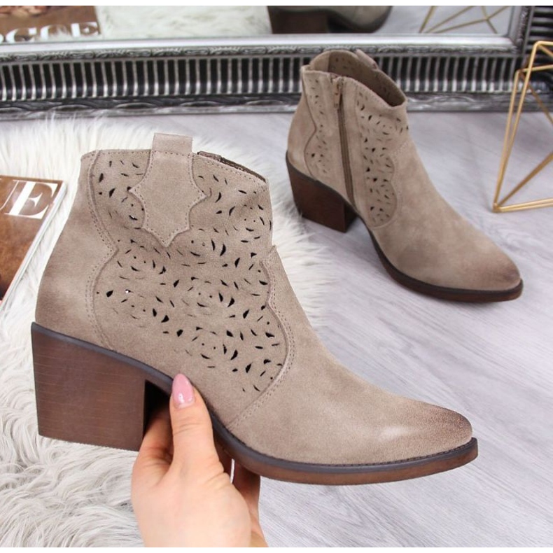 Botas de cowboy de couro perfurado S.Barski W OLI32C, bege 1