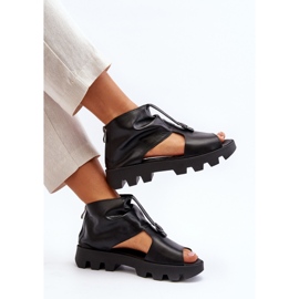 Zazoo 999 Sandálias femininas de couro com zíper, pretas preto 1