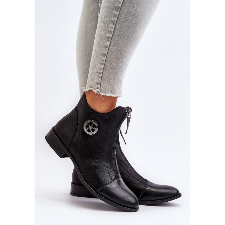 Jezzi Botas rasteiras femininas com zíper preto Loratie 1