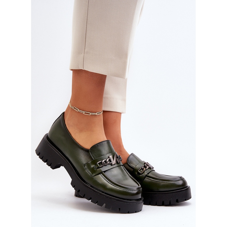 Vinceza Mocassins femininos de couro com decoração, verde escuro, Loraleima 2