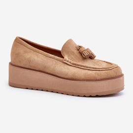 Mocassins femininos em plataforma com franjas, marrom Mialani castanho 2