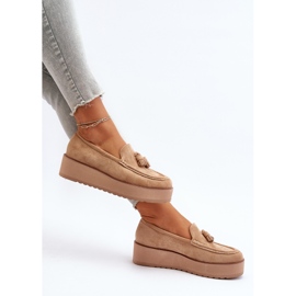 Mocassins femininos em plataforma com franjas, marrom Mialani castanho 1