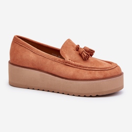 Mocassins femininos com plataforma e franjas, Laranja Mialani 1