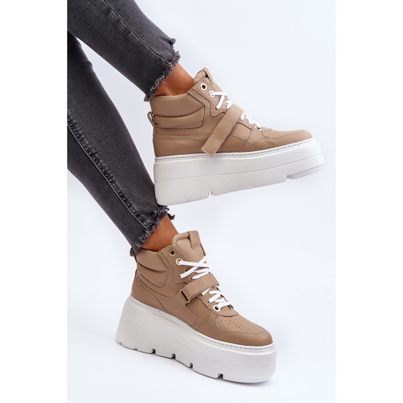 Zazoo 3450 tênis feminino de couro, bege 1