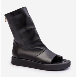 Zazoo 3441 Sandálias femininas de couro com parte superior preta preto 1