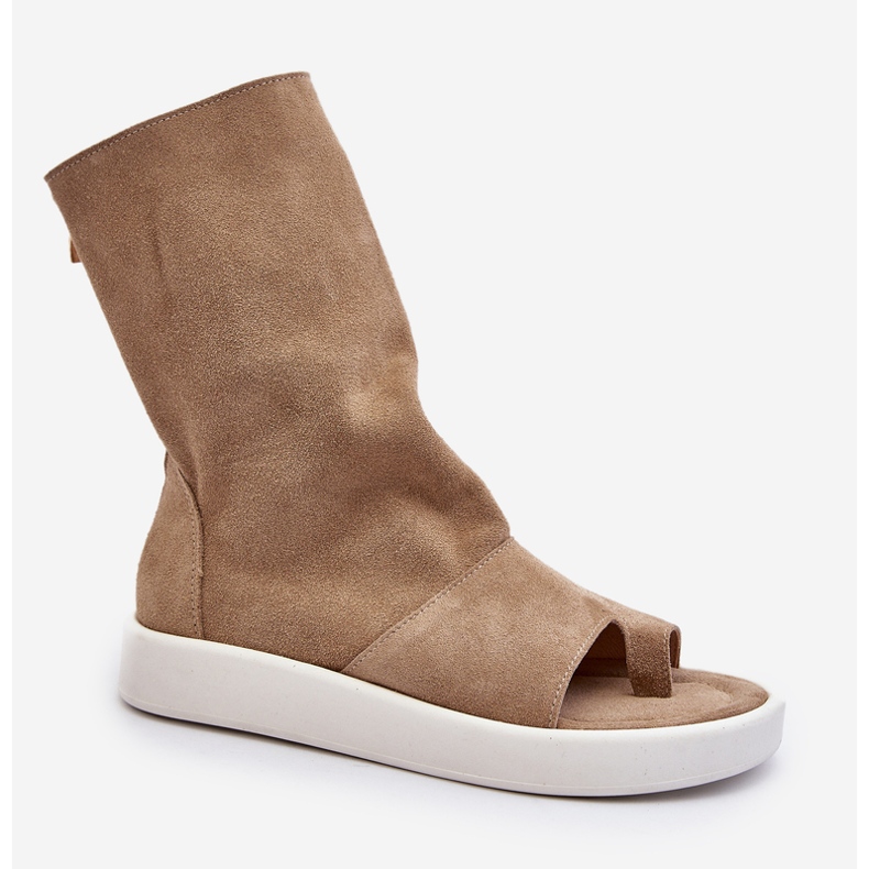 Zazoo 3441 Sandálias femininas de camurça com parte superior bege escuro 1