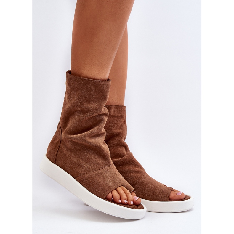 Zazoo 3441 Sandálias femininas de camurça com parte superior marrom 2