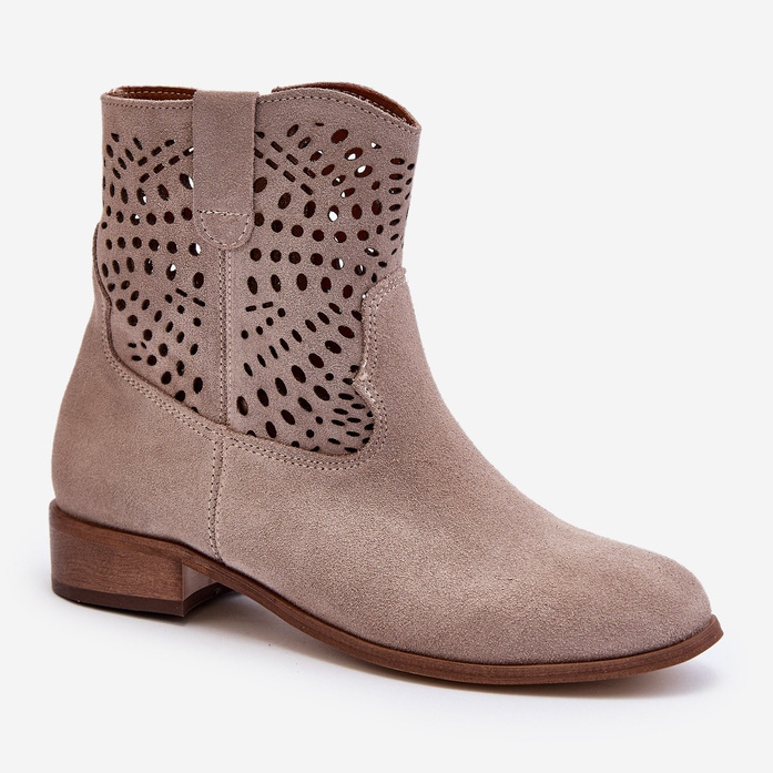 Zazoo 3305/2 Botas femininas de cappuccino perfuradas bege 1