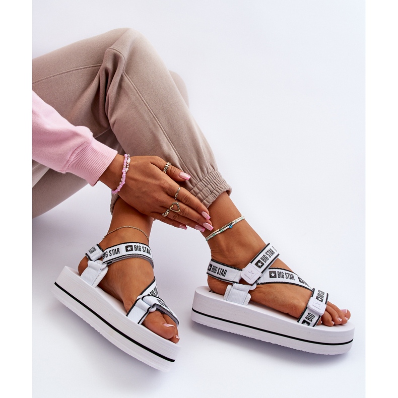 Sandálias plataforma femininas Big Star NN274A526 brancas branco 1