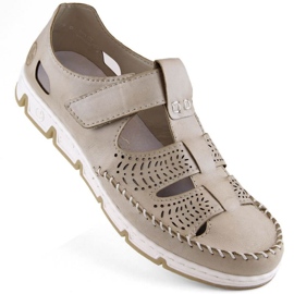 Sapatos perfurados de couro com velcro Rieker W RKR651, bege marrom 1