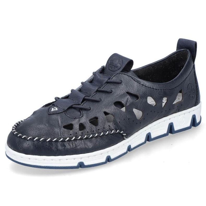 Sapatos perfurados de couro Rieker W RKR652, azul marinho 2