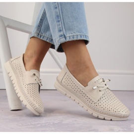 Vinceza W JAN273A sapatos bege de couro perfurado 2