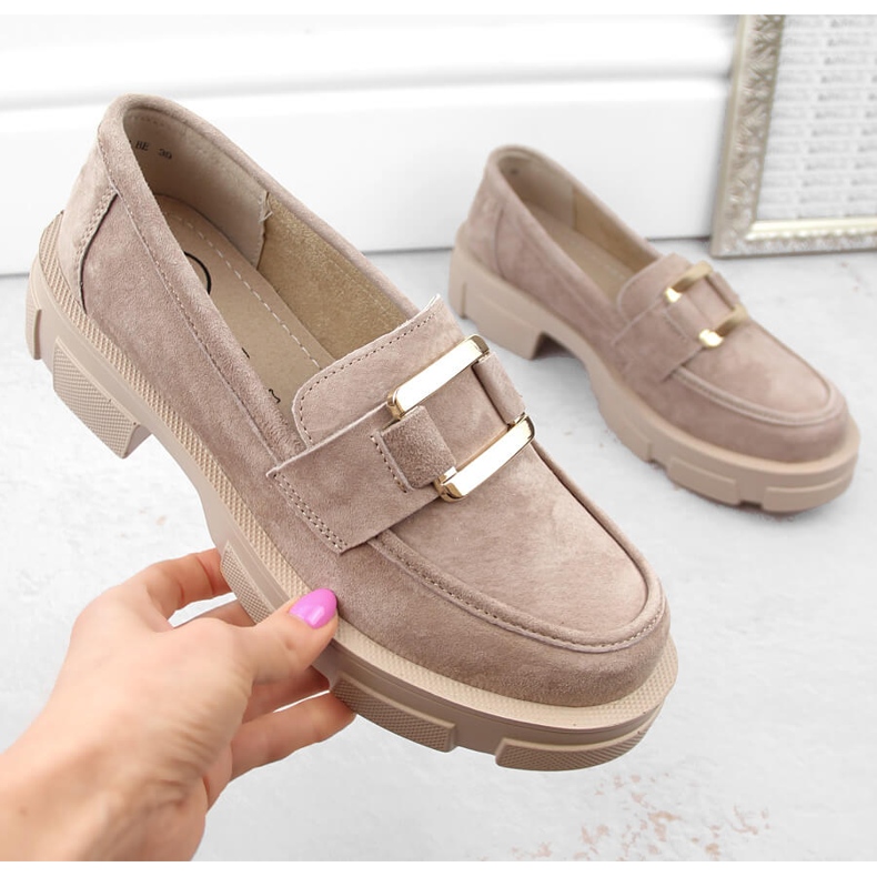 Sapatos de camurça de couro, mocassins femininos bege Filippo DP6099 1