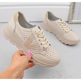 Calçado esportivo feminino de couro perfurado, bege Vinceza 7875 1
