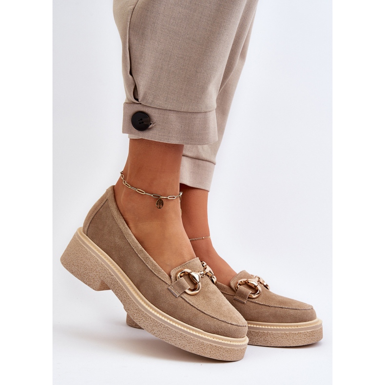 Zazoo 3429 Mocassins femininos de camurça com decoração, bege 2