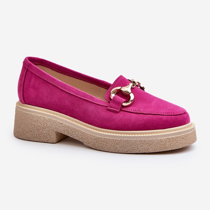 Zazoo 3429 Mocassins femininos de camurça com decoração fúcsia rosa 2