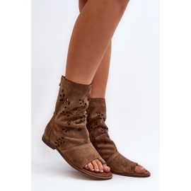 Zazoo 3437 sandálias femininas de camurça com zíper camelo na parte superior castanho 2