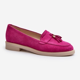 Mocassins femininos de camurça Zazoo 3420 com salto plano Fuskja rosa 1
