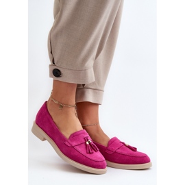 Mocassins femininos de camurça Zazoo 3420 com salto plano Fuskja rosa 2