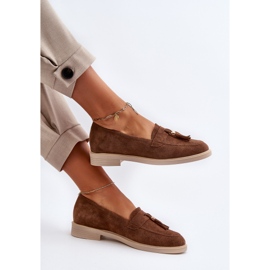 Zazoo 3420 Mocassins femininos de camurça com salto plano, marrom castanho 1