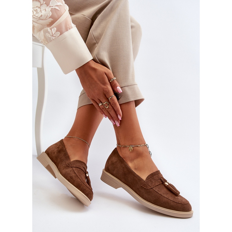 Zazoo 3420 Mocassins femininos de camurça com salto plano, marrom 2